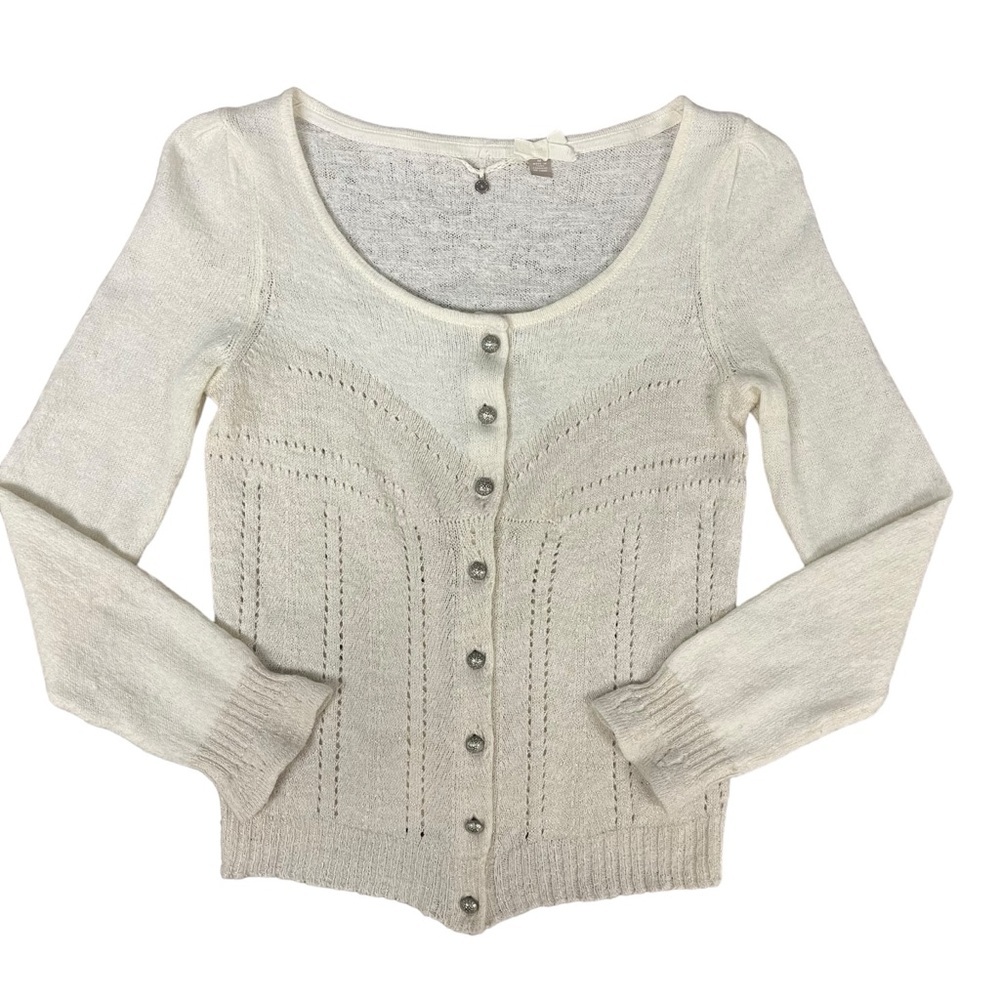 Anthropologie Cream Button-Up Cardigan